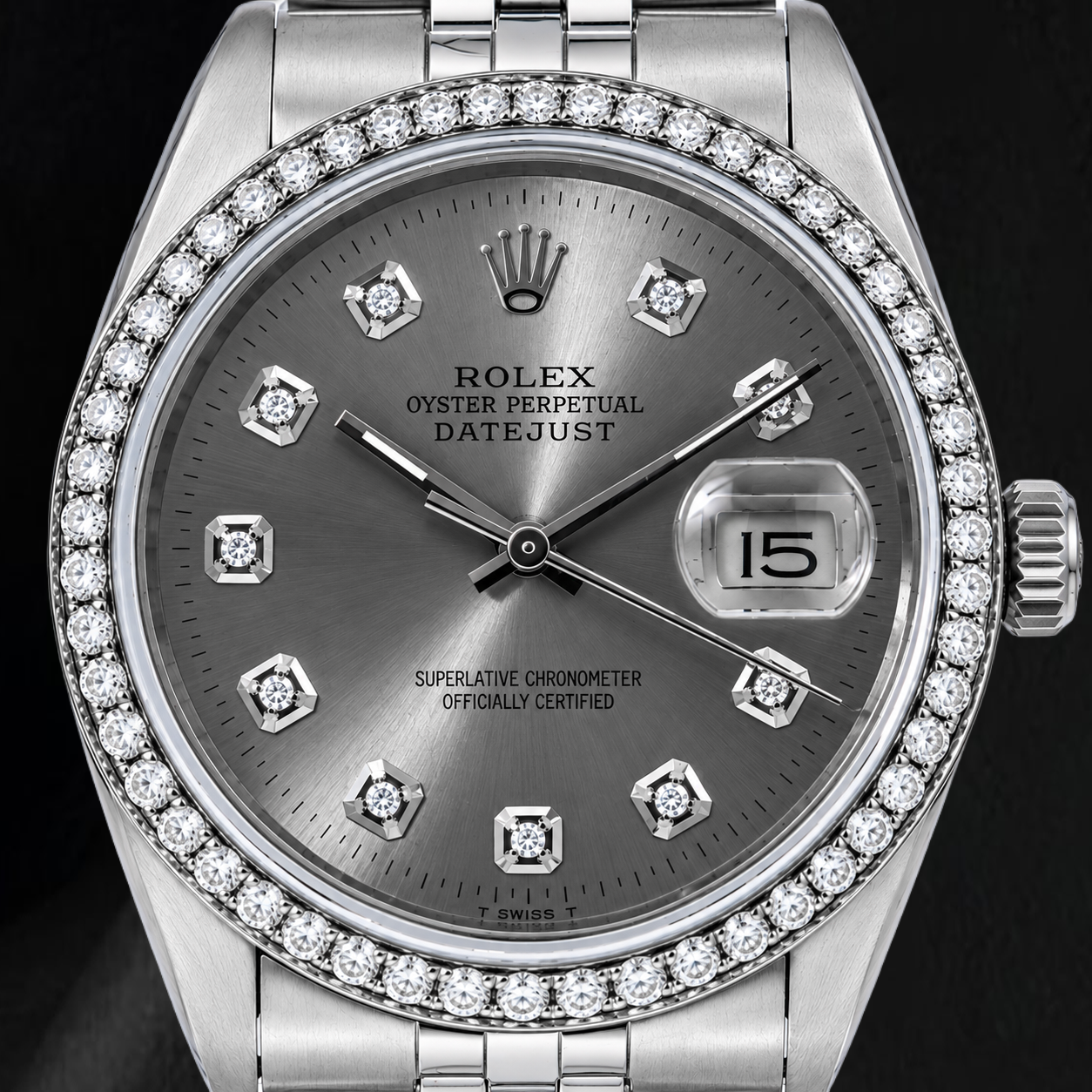 Rolex Datejust 1601 36 mm Orologio in Acciaio Inossidabile con Quadrante Grigio con Diamanti