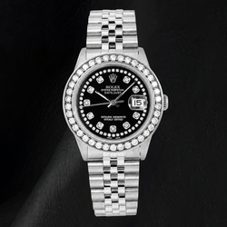 Orologio Rolex Datejust 16030 36 mm in Acciaio Inossidabile con Quadrante Nero con Diamanti a Filo