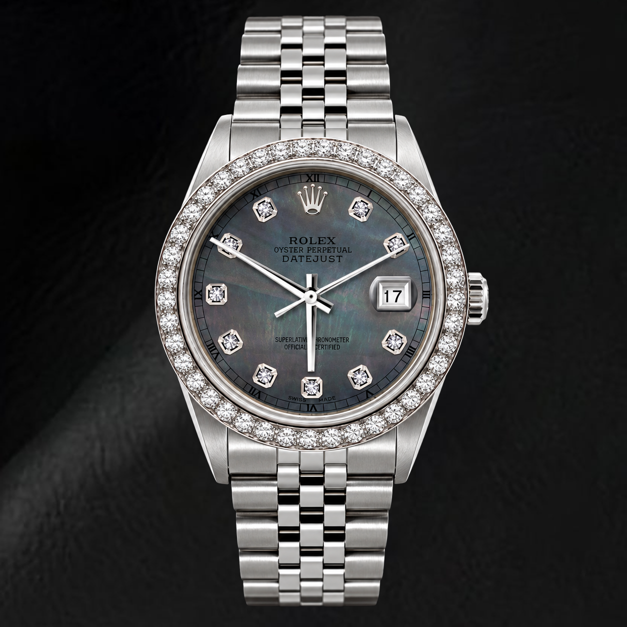 Rolex Datejust 16200 36mm Orologio in Acciaio Inossidabile Quadrante con Diamanti in Madreperla Nera
