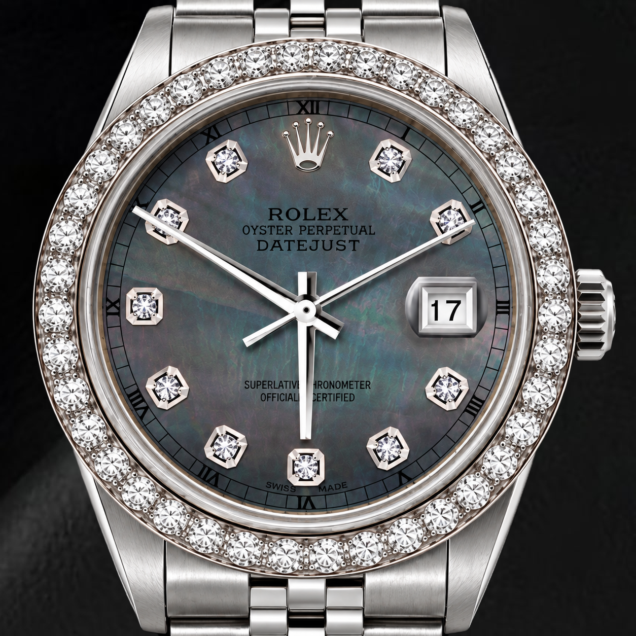 Rolex Datejust 16200 36mm Orologio in Acciaio Inossidabile Quadrante con Diamanti in Madreperla Nera