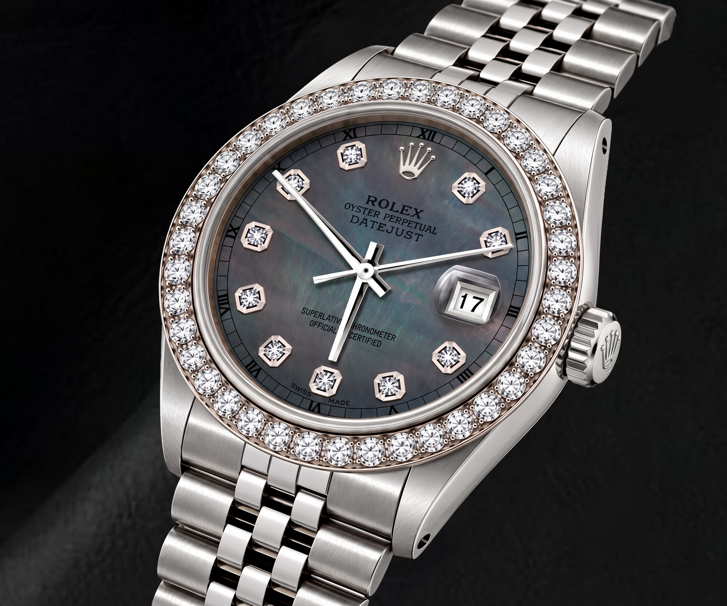 Rolex Datejust 16200 36mm Orologio in Acciaio Inossidabile Quadrante con Diamanti in Madreperla Nera