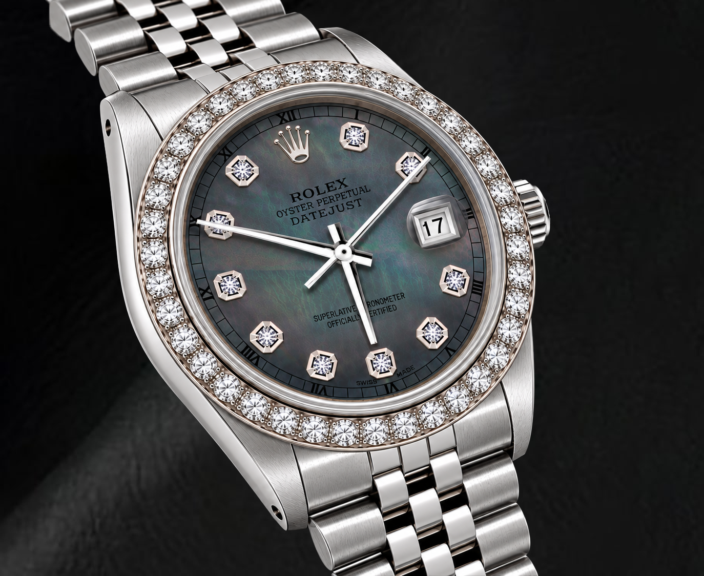Rolex Datejust 16200 36mm Orologio in Acciaio Inossidabile Quadrante con Diamanti in Madreperla Nera