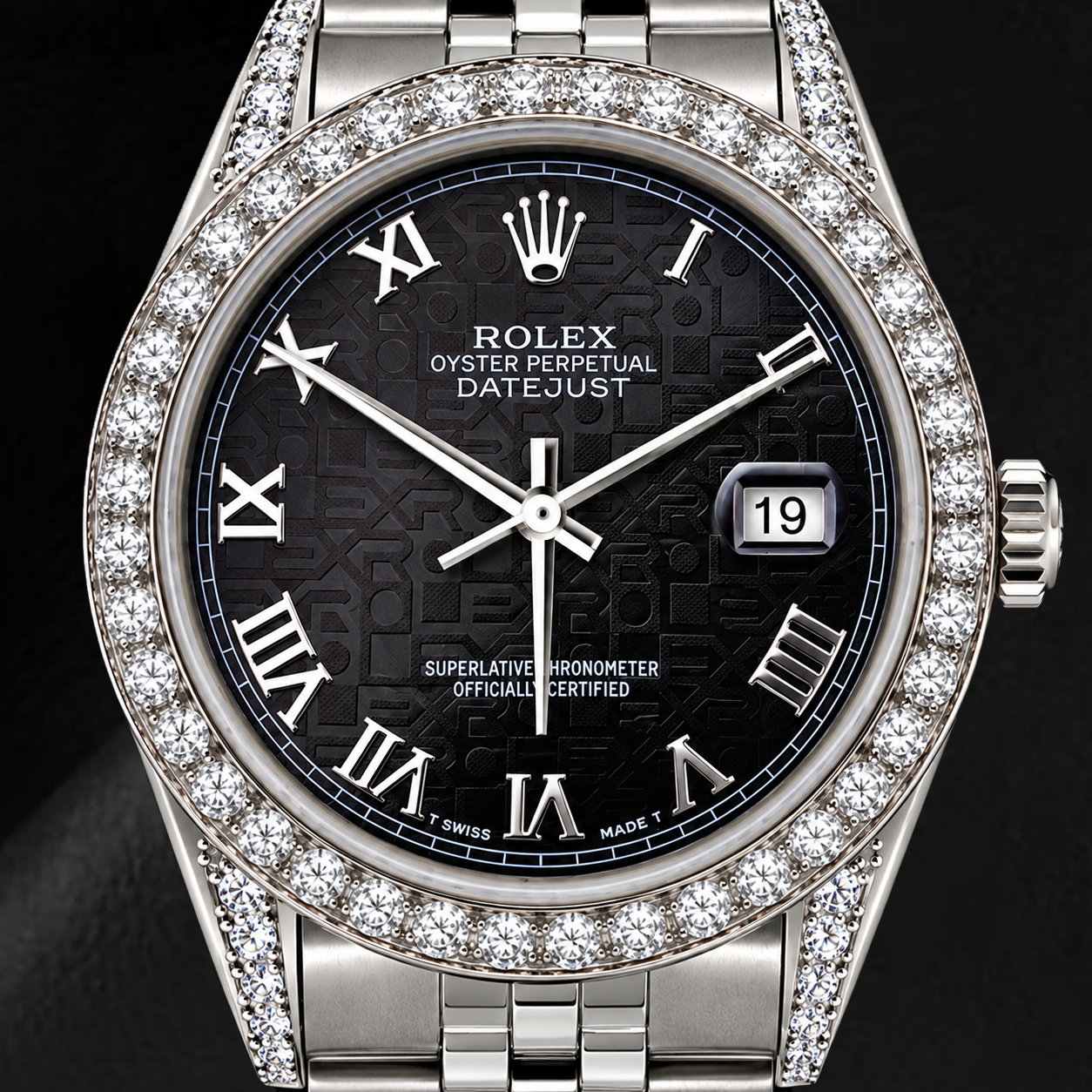 Orologio Rolex Datejust 16200 36 mm in Acciaio Inossidabile con Quadrante Jubilee Nero e Numeri Romani