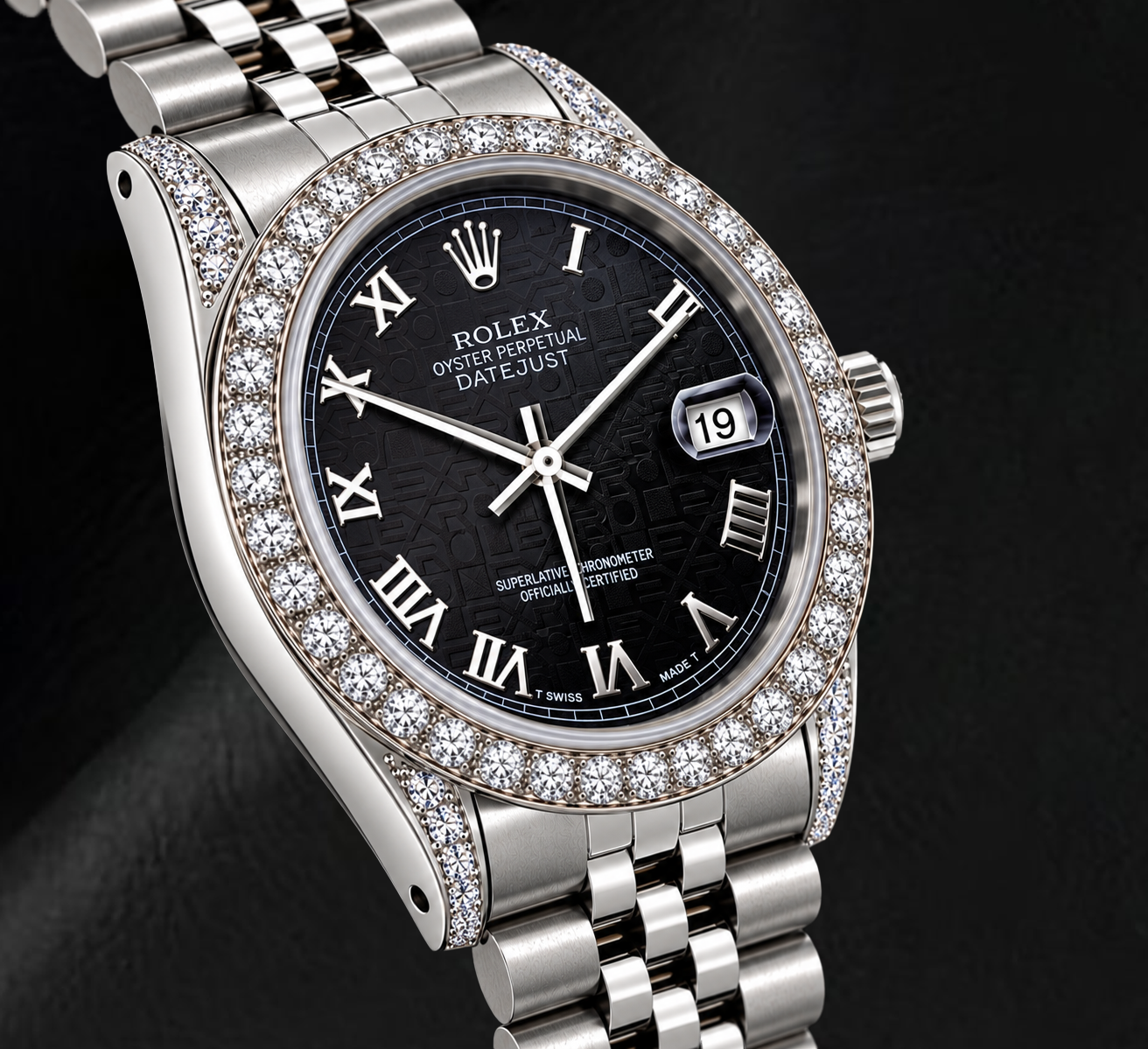 Orologio Rolex Datejust 16200 36 mm in Acciaio Inossidabile con Quadrante Jubilee Nero e Numeri Romani