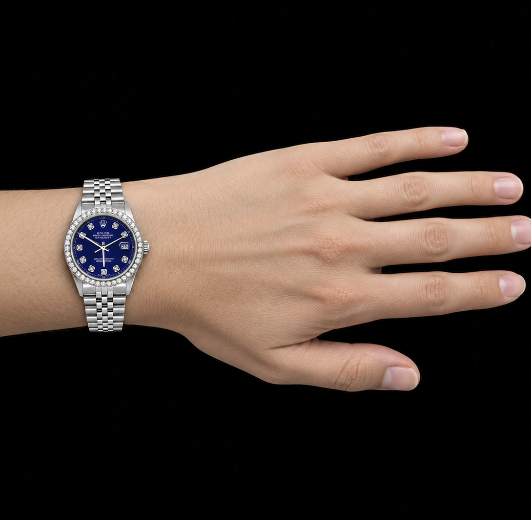 Rolex Datejust 16200 36 mm Orologio in Acciaio Inossidabile con Quadrante Blu con Diamanti