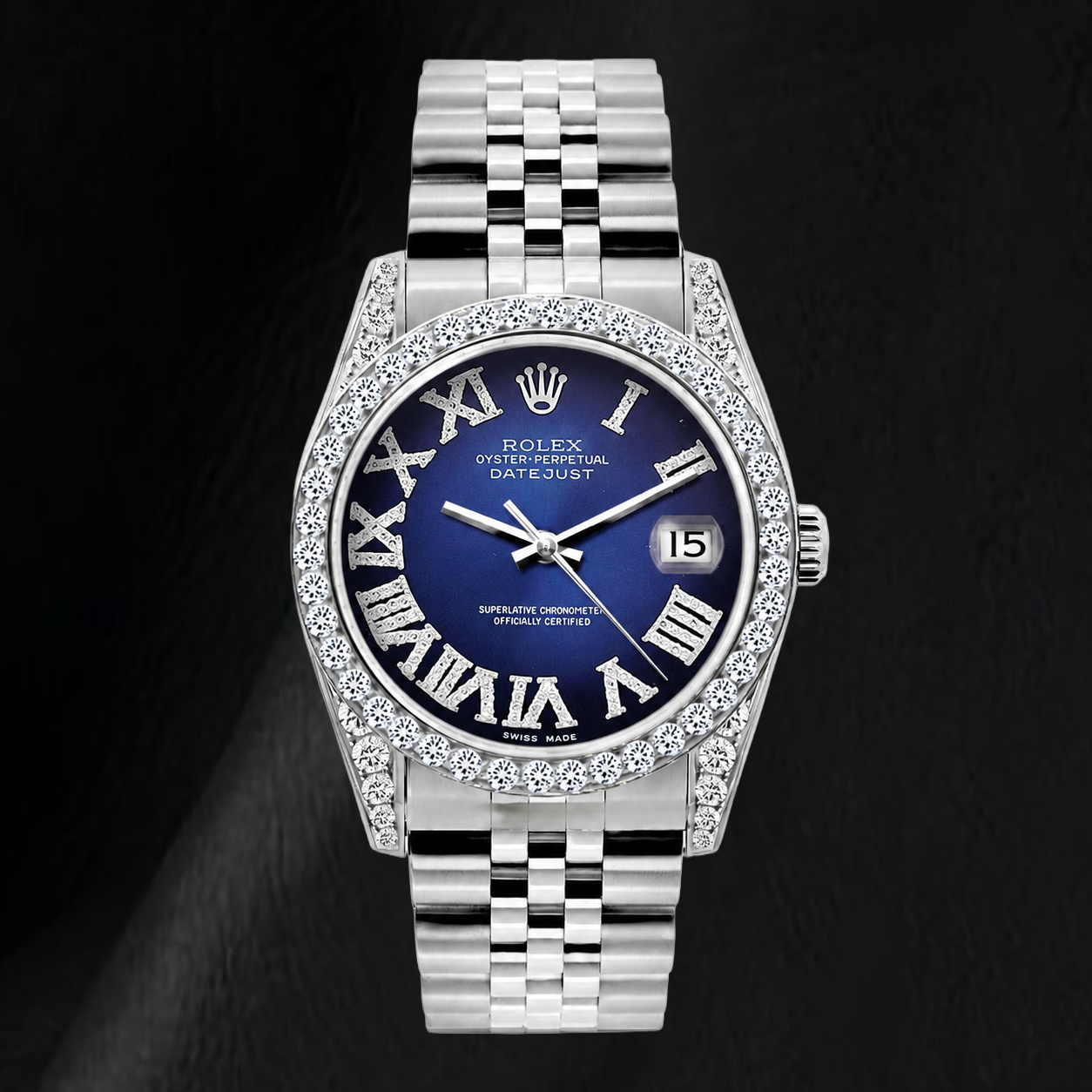 Rolex Datejust 16200 36mm Orologio in Acciaio Inossidabile con Quadrante con Diamanti Blu e Numeri Romani