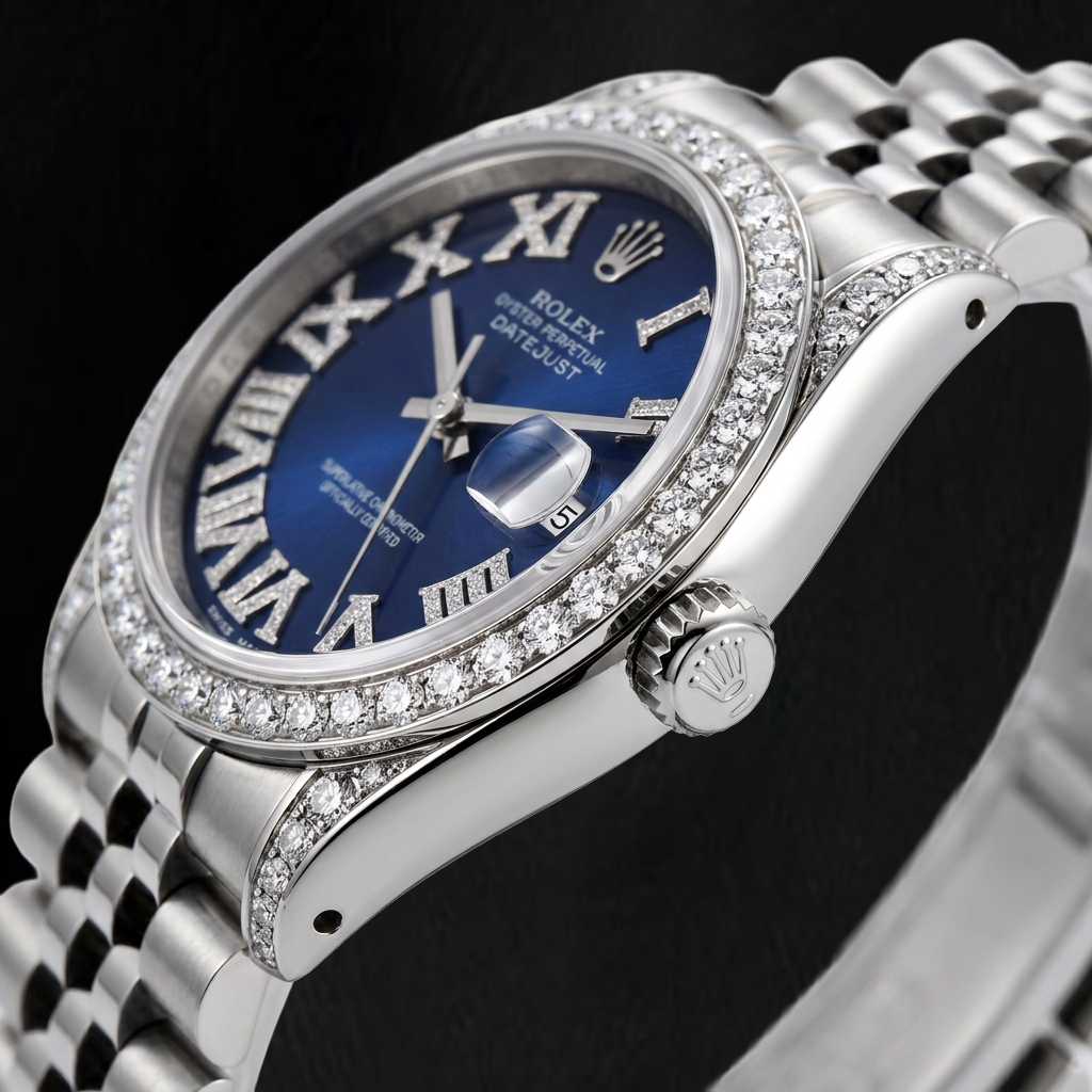 Rolex Datejust 16200 36mm Orologio in Acciaio Inossidabile con Quadrante con Diamanti Blu e Numeri Romani