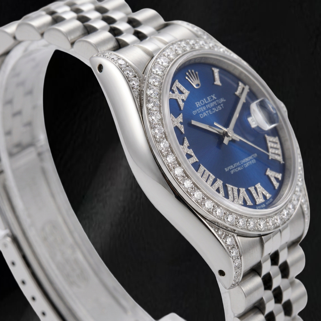 Rolex Datejust 16200 36mm Orologio in Acciaio Inossidabile con Quadrante con Diamanti Blu e Numeri Romani