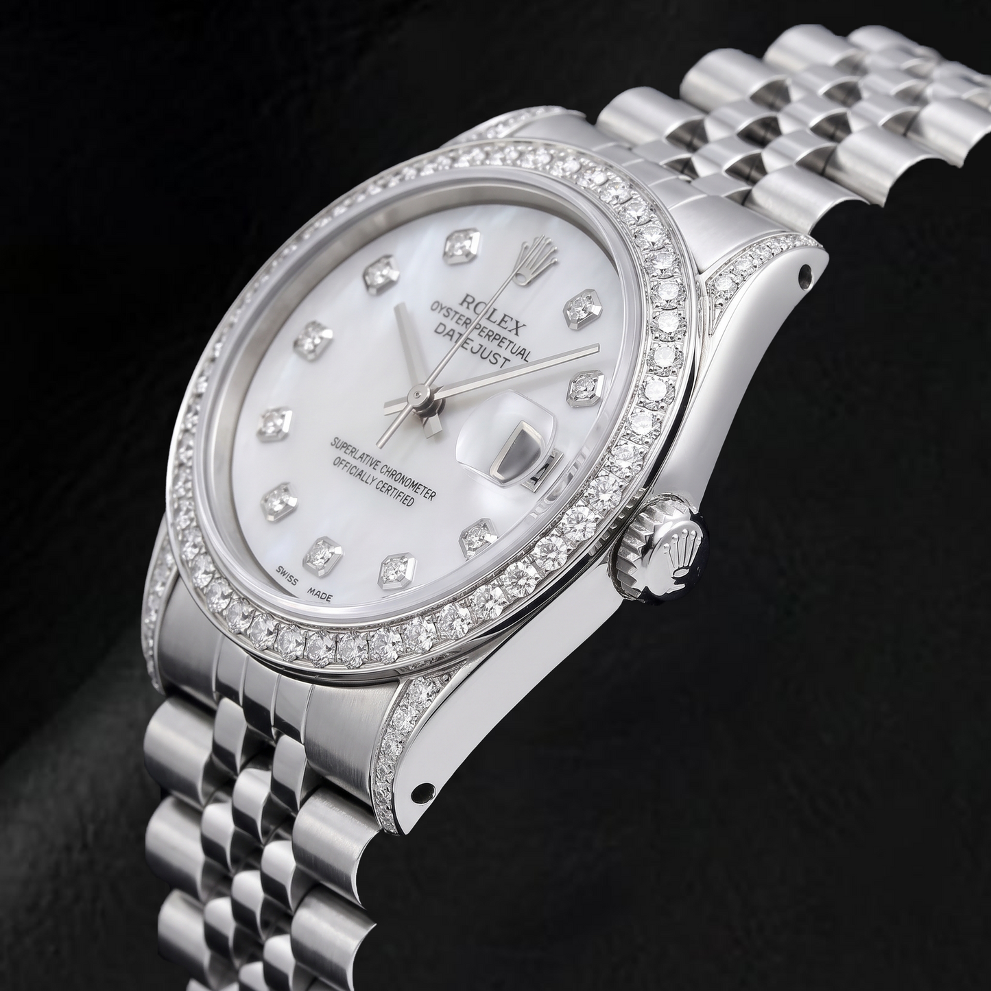 Rolex Datejust 16200 36 mm Orologio in Acciaio Inossidabile Quadrante con Diamanti in Madreperla Bianca