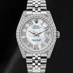 Rolex Datejust 16200 36mm Orologio in Acciaio Inossidabile con Quadrante con Diamanti in Madreperla Bianca e Numeri Romani