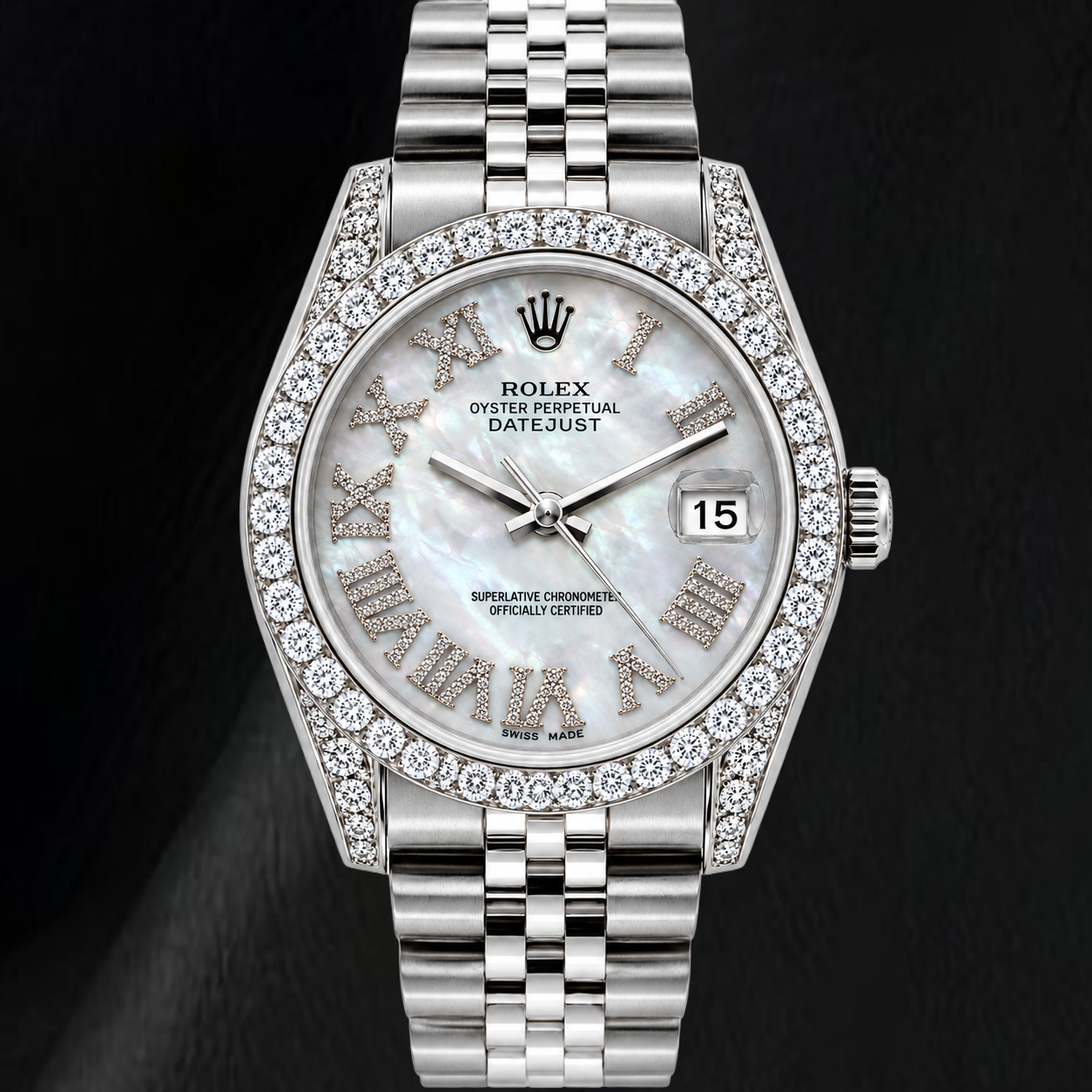 Rolex Datejust 16200 36mm Orologio in Acciaio Inossidabile con Quadrante con Diamanti in Madreperla Bianca e Numeri Romani