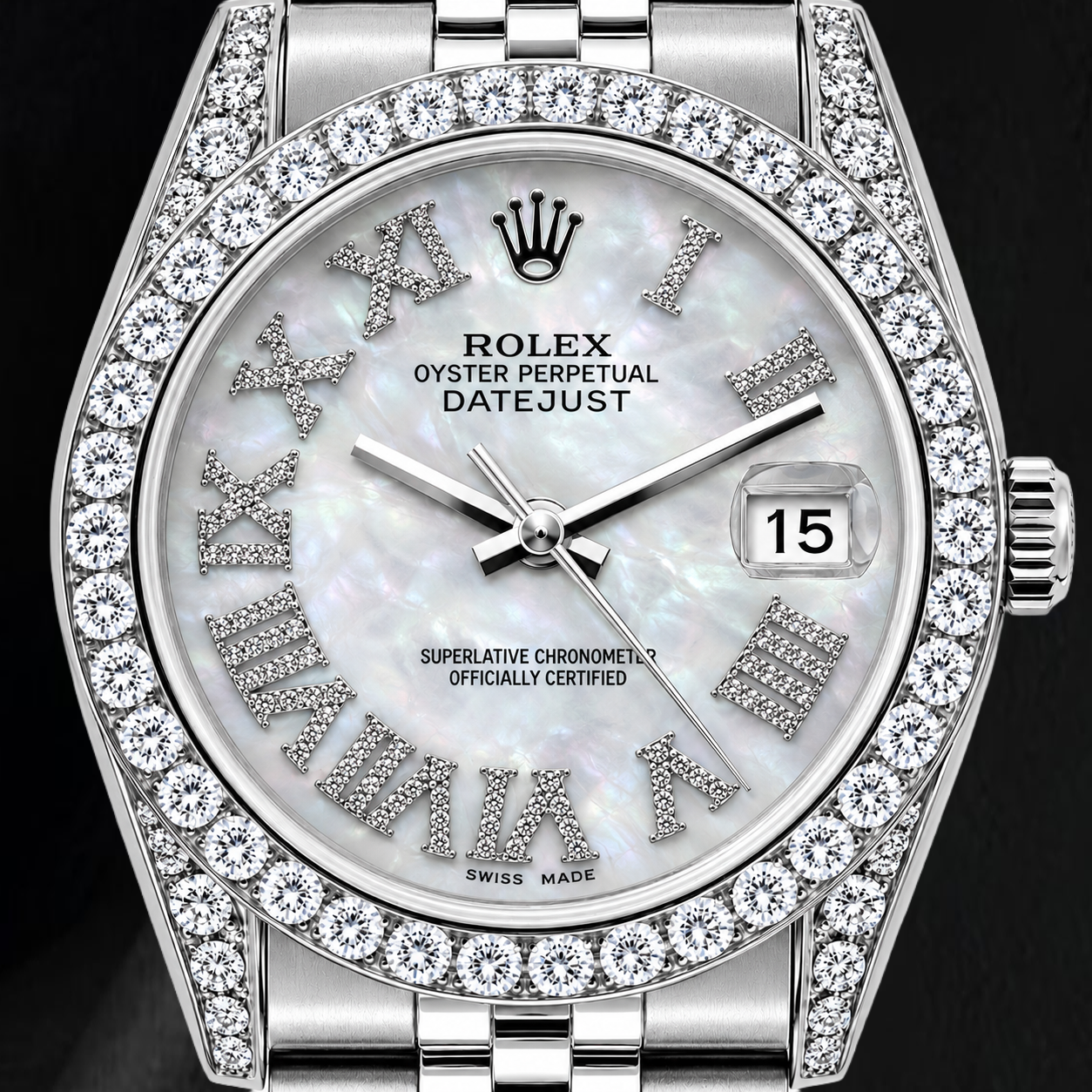Rolex Datejust 16200 36mm Orologio in Acciaio Inossidabile con Quadrante con Diamanti in Madreperla Bianca e Numeri Romani