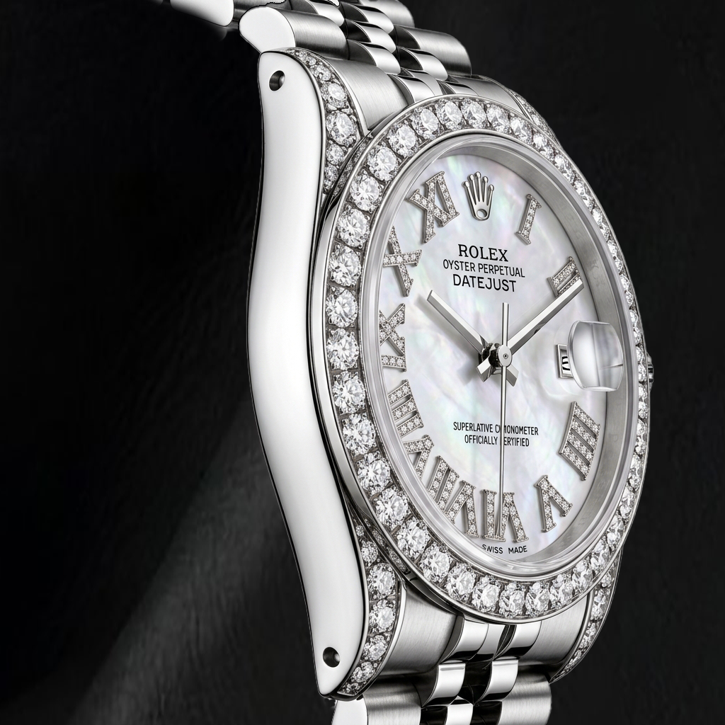 Rolex Datejust 16200 36mm Orologio in Acciaio Inossidabile con Quadrante con Diamanti in Madreperla Bianca e Numeri Romani