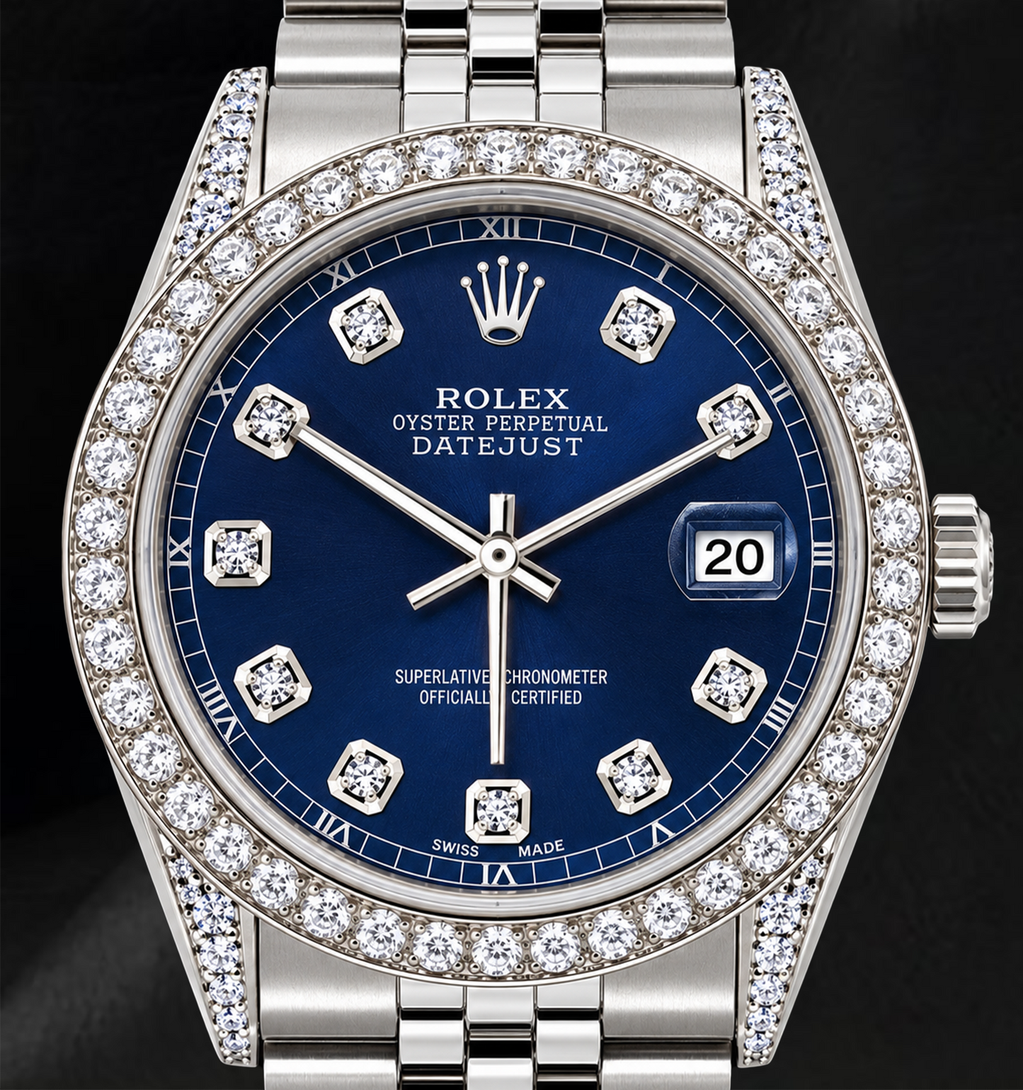 Rolex Datejust 16200 Orologio in Acciaio Inossidabile 36 mm con Quadrante Blu con Diamanti e Lunetta con Diamanti