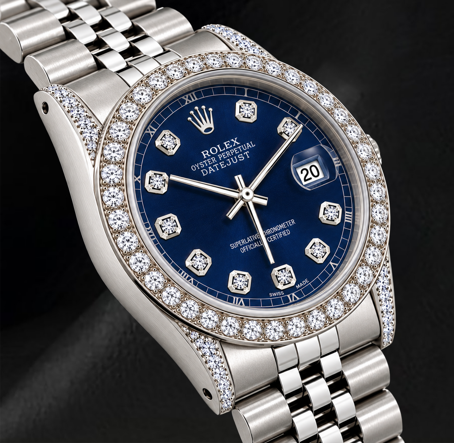 Rolex Datejust 16200 Orologio in Acciaio Inossidabile 36 mm con Quadrante Blu con Diamanti e Lunetta con Diamanti
