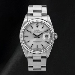 Orologio Rolex Datejust 16220 36 mm in Acciaio Inossidabile, Quadrante Argento con Indici a Bastone, Bracciale Oyster