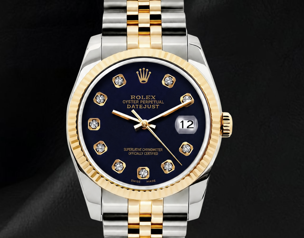 Rolex Datejust 16233 36 mm Orologio Bicolore Quadrante Nero con Diamanti