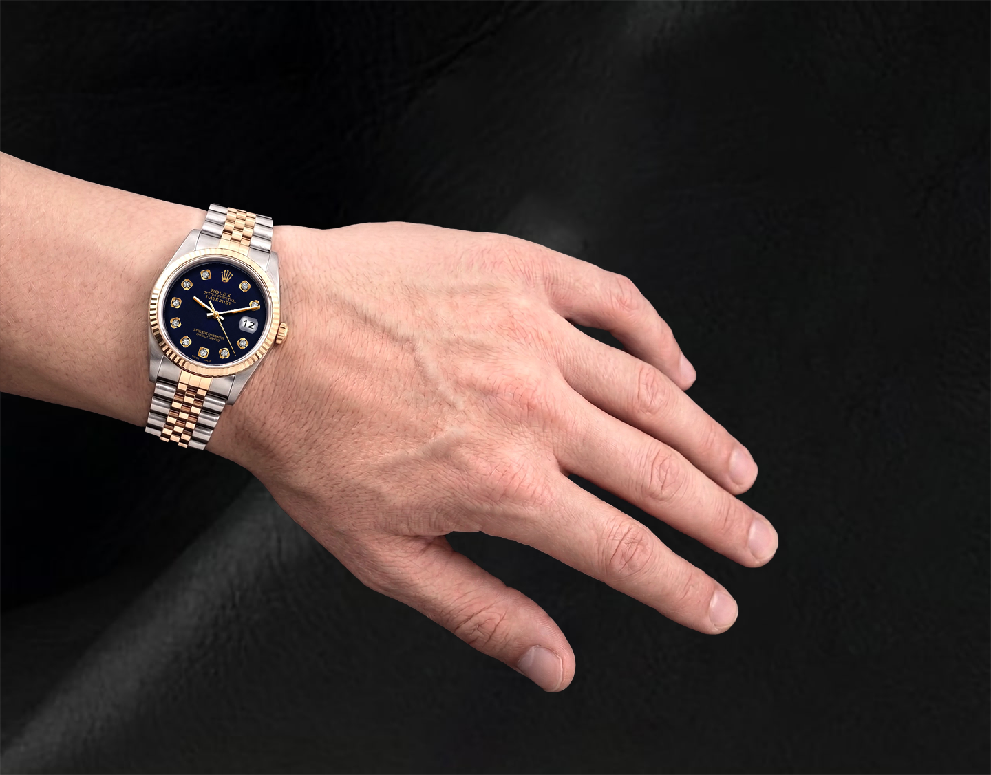 Rolex Datejust 16233 36 mm Orologio Bicolore Quadrante Nero con Diamanti