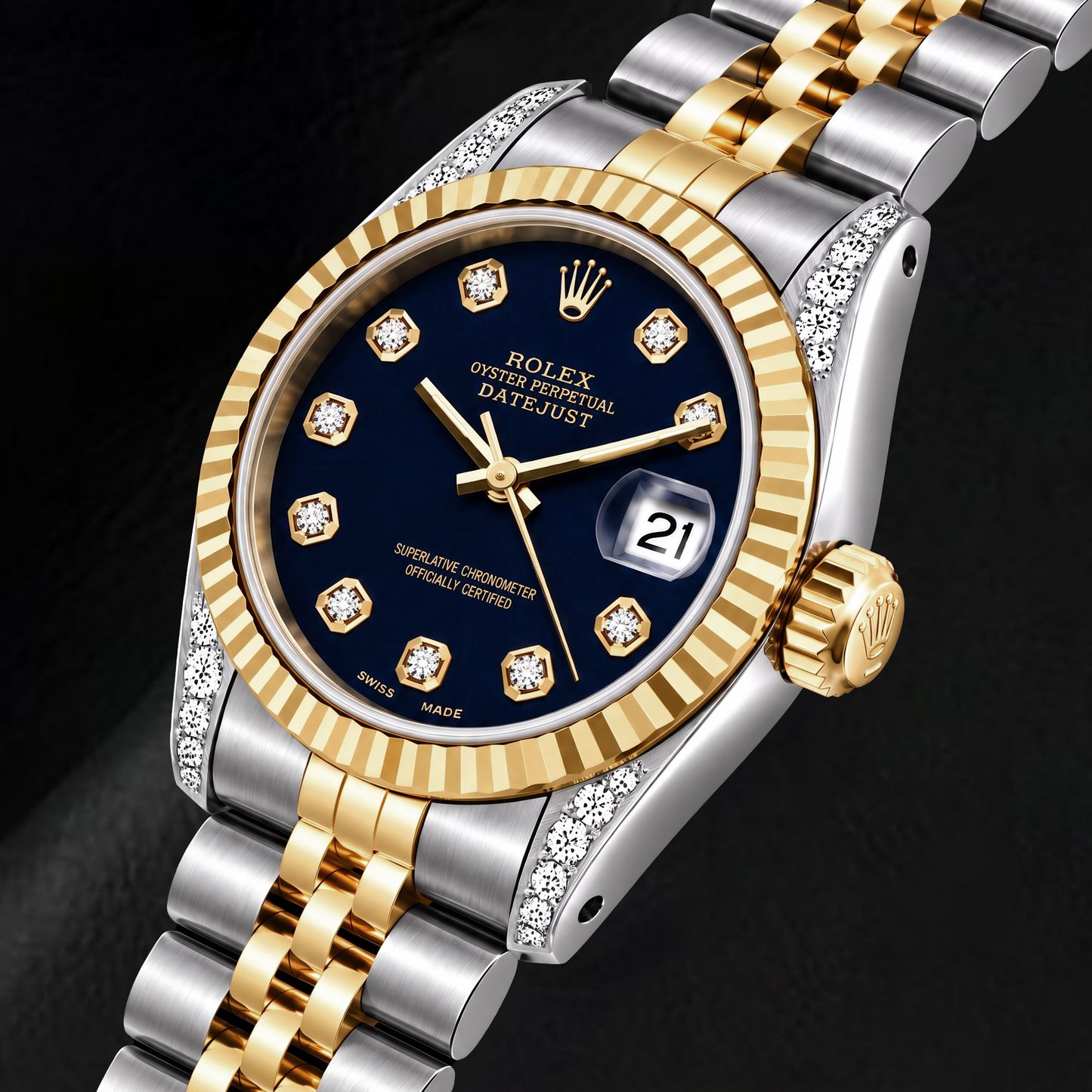 Rolex Datejust 16233 36 mm Orologio Bicolore Quadrante Nero con Diamanti