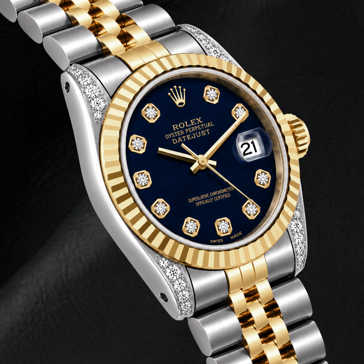 Rolex Datejust 16233 36 mm Orologio Bicolore Quadrante Nero con Diamanti