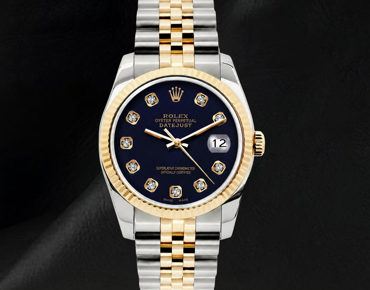 Rolex Datejust 16233 36 mm Orologio Bicolore Quadrante Nero con Diamanti