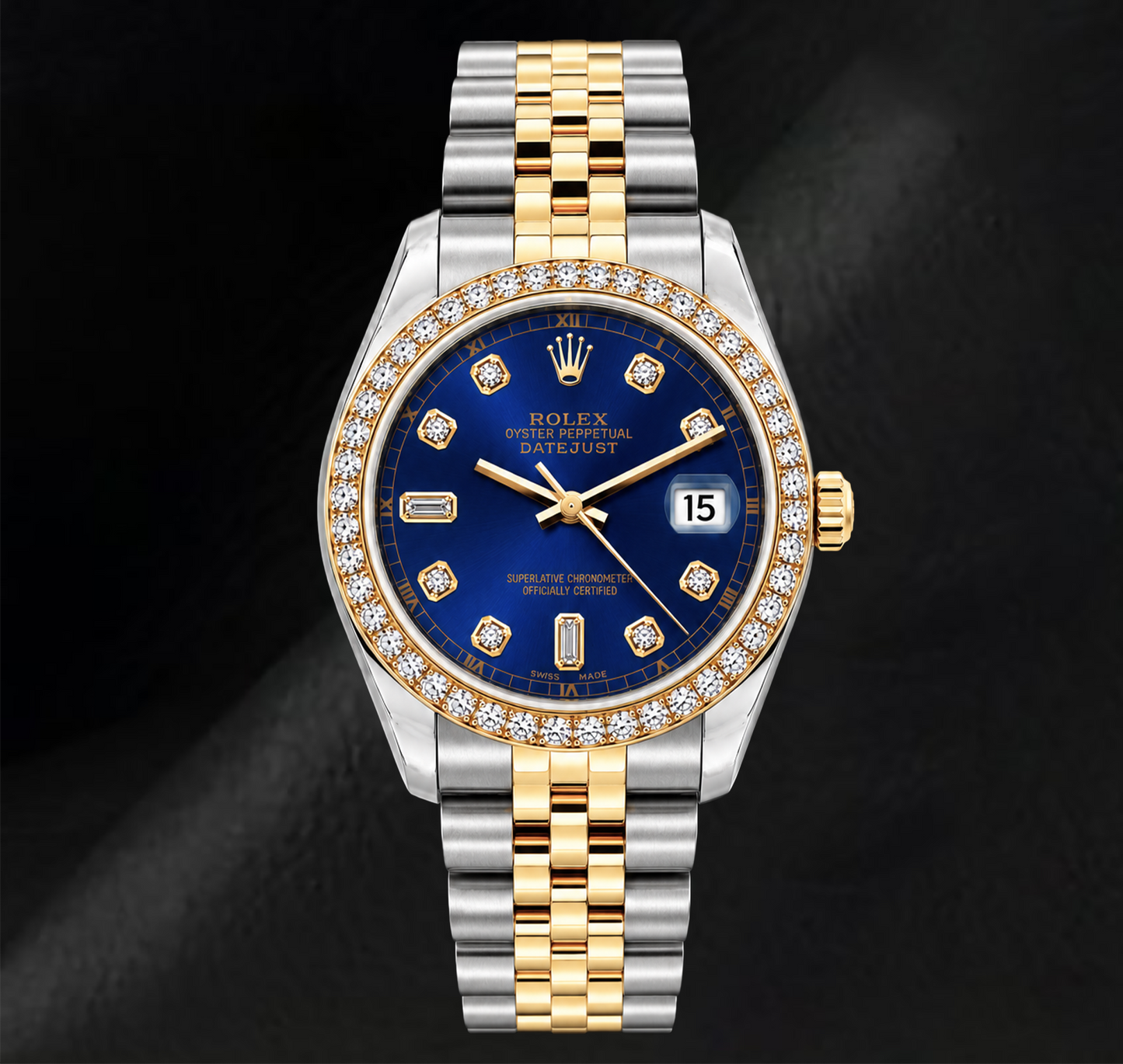 Rolex Datejust 16233 36 mm Orologio Bicolore con Quadrante Blu con Diamanti