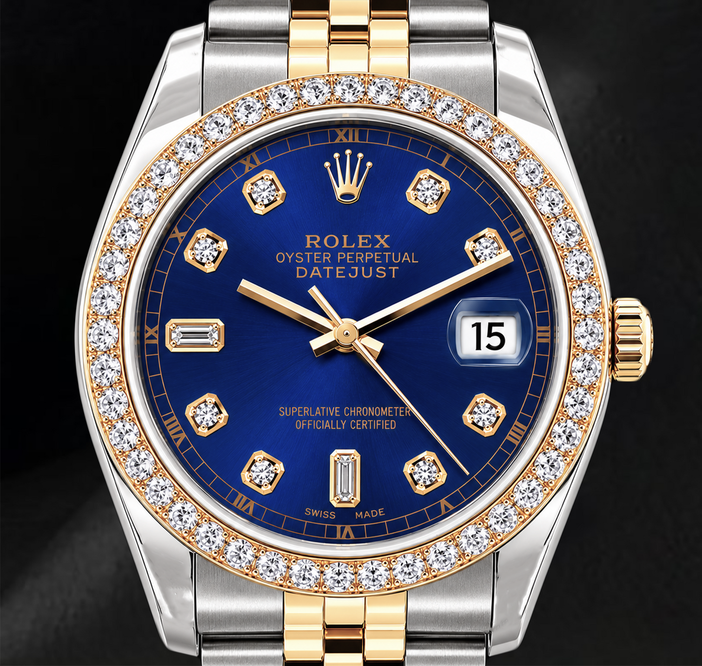 Rolex Datejust 16233 36 mm Orologio Bicolore con Quadrante Blu con Diamanti