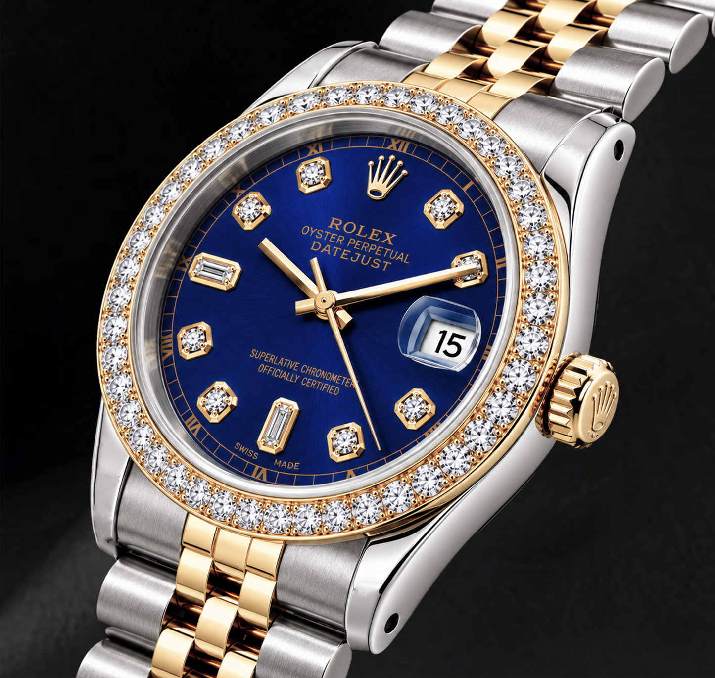 Rolex Datejust 16233 36 mm Orologio Bicolore con Quadrante Blu con Diamanti