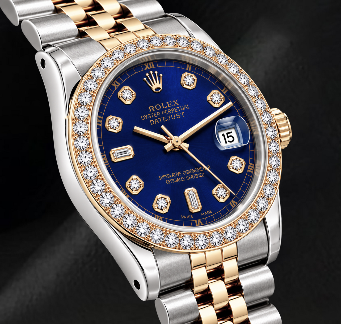 Rolex Datejust 16233 36 mm Orologio Bicolore con Quadrante Blu con Diamanti