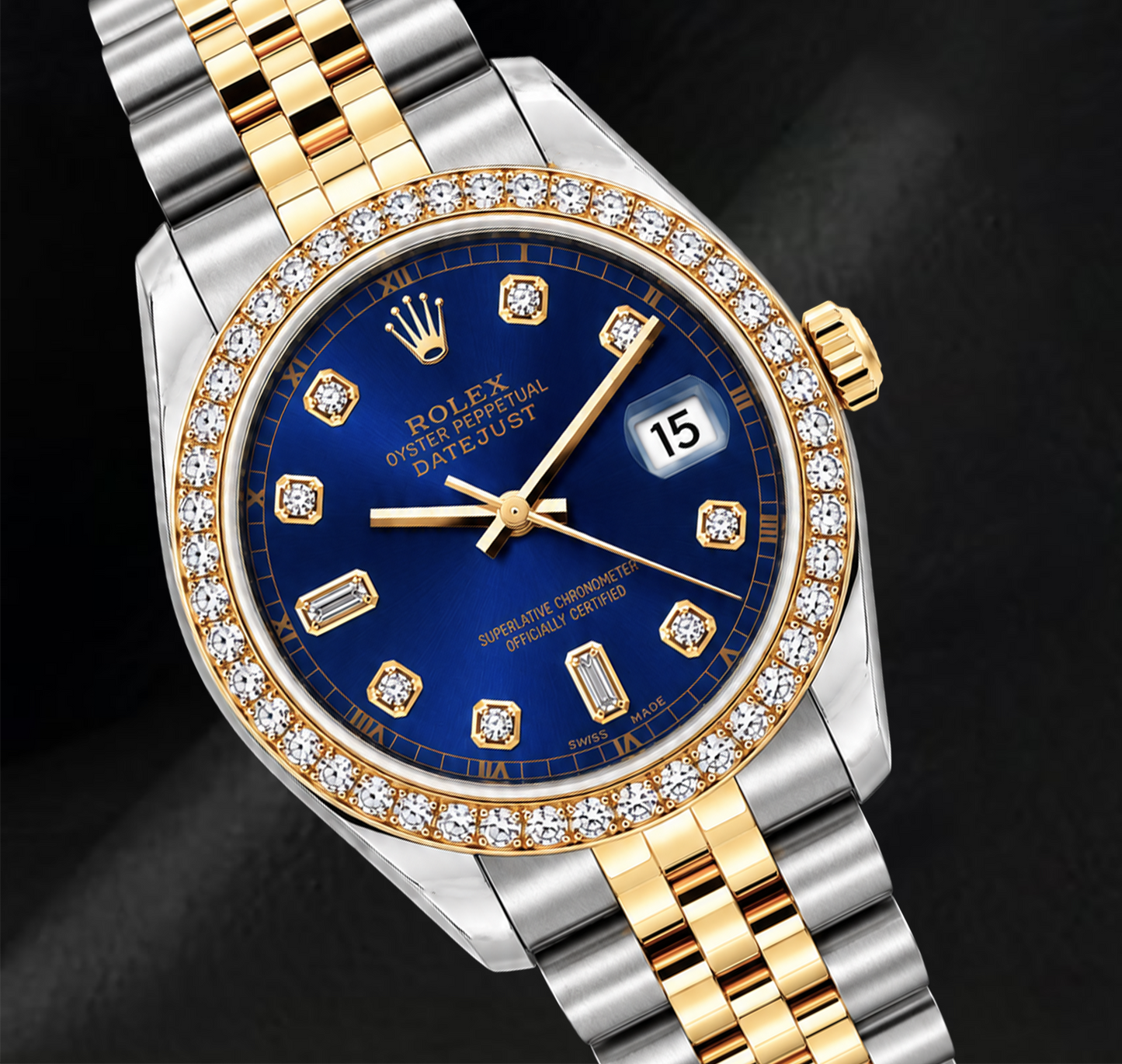 Rolex Datejust 16233 36 mm Orologio Bicolore con Quadrante Blu con Diamanti