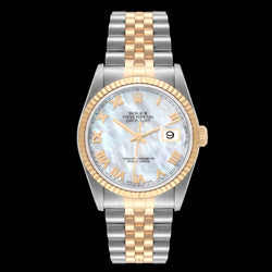 Rolex Datejust 16233 36 mm Orologio Bicolore con Quadrante in Madreperla Blu e Numeri Romani