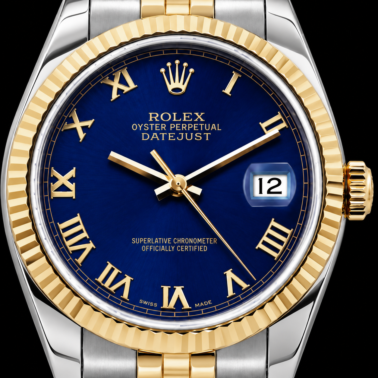 Rolex Datejust 16233 36mm Orologio Bicolore Quadrante Blu con Numeri Romani