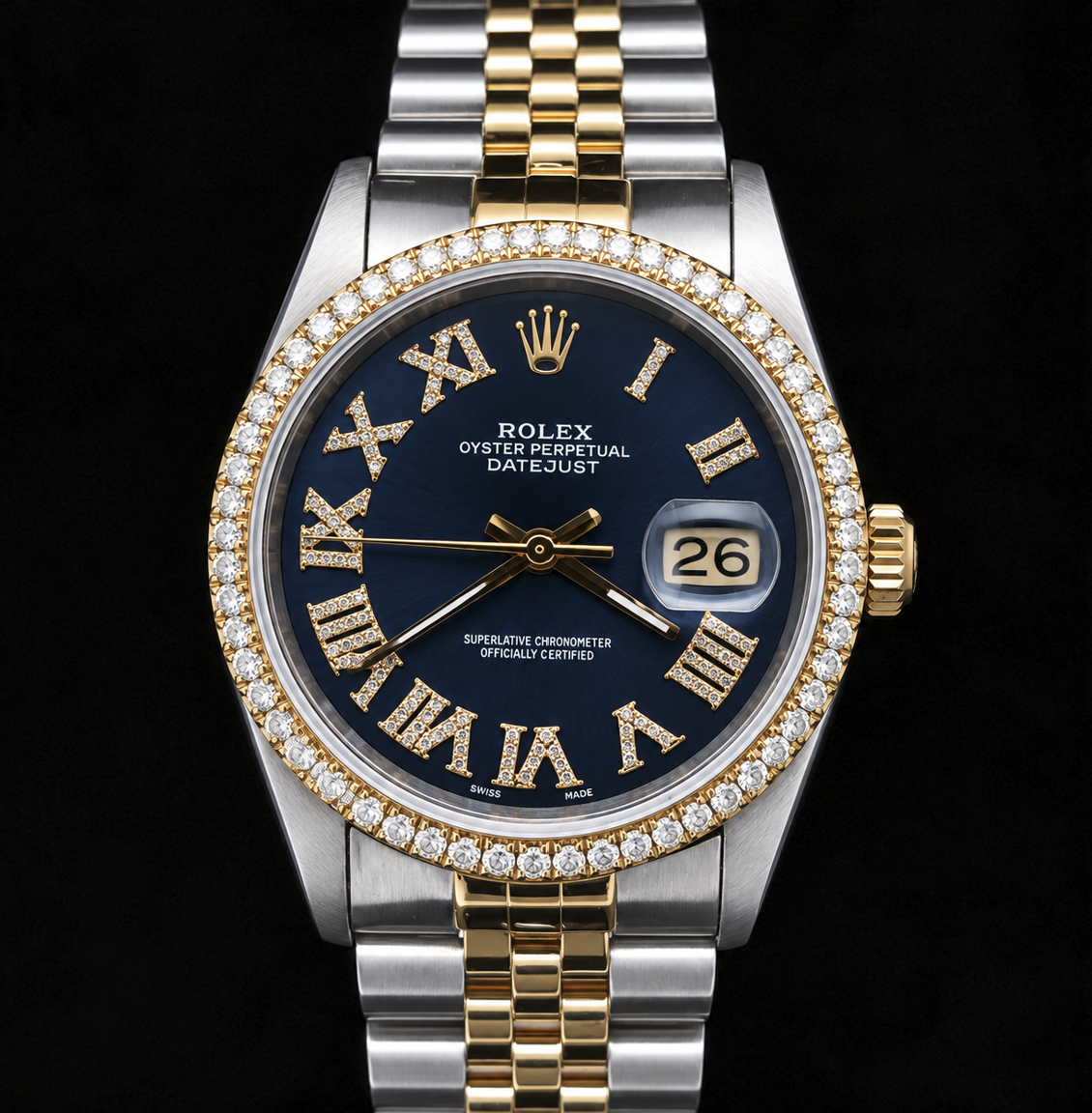 Rolex Datejust 16233 36mm Orologio Bicolore Quadrante con Diamanti Blu e Numeri Romani