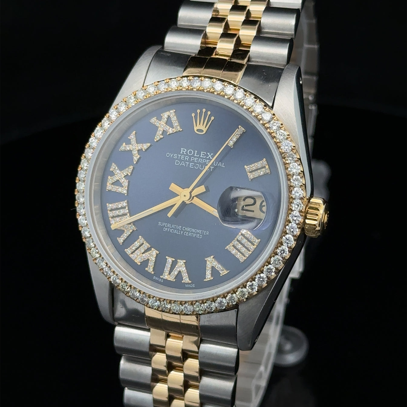 Rolex Datejust 16233 36mm Orologio Bicolore Quadrante con Diamanti Blu e Numeri Romani