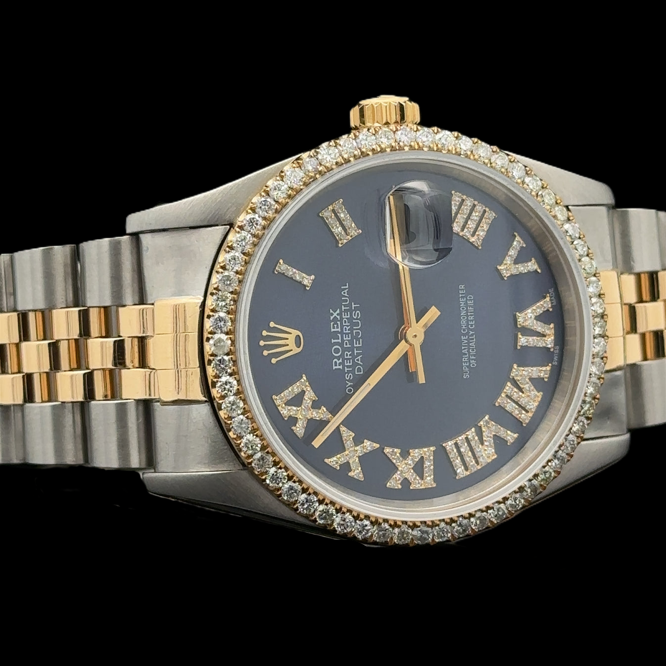 Rolex Datejust 16233 36mm Orologio Bicolore Quadrante con Diamanti Blu e Numeri Romani
