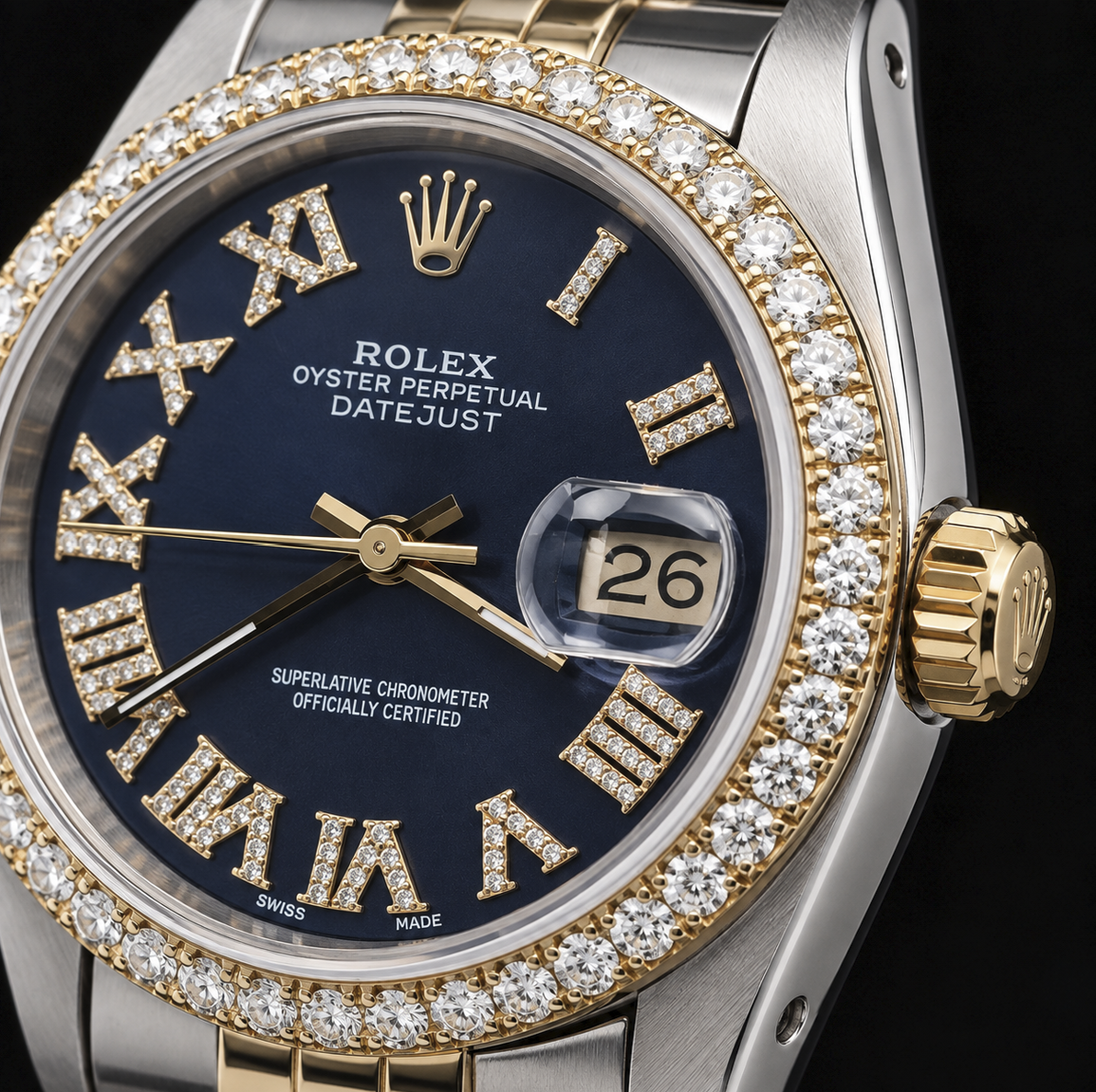 Rolex Datejust 16233 36mm Orologio Bicolore Quadrante con Diamanti Blu e Numeri Romani