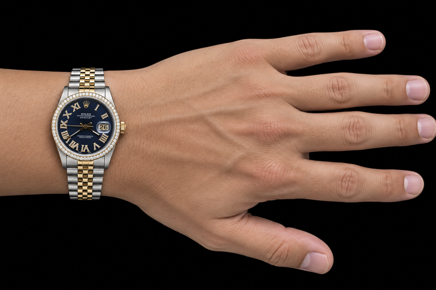Rolex Datejust 16233 36mm Orologio Bicolore Quadrante con Diamanti Blu e Numeri Romani
