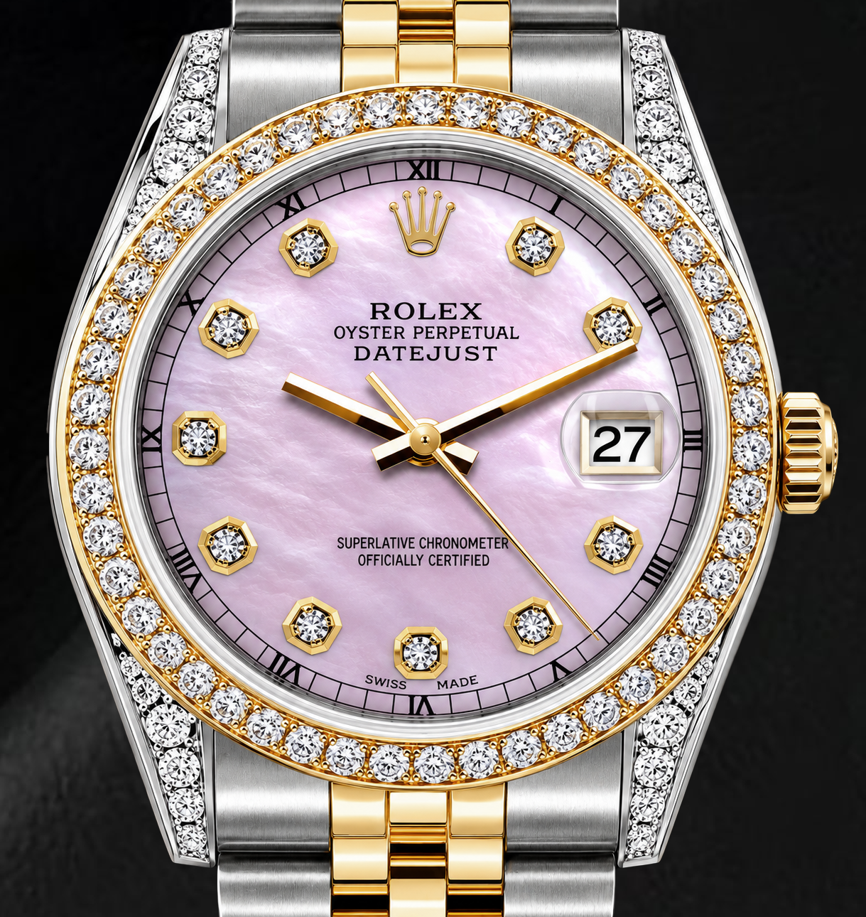 Rolex Datejust 16233 36 mm Orologio Bicolore Quadrante con Diamanti in Madreperla Rosa