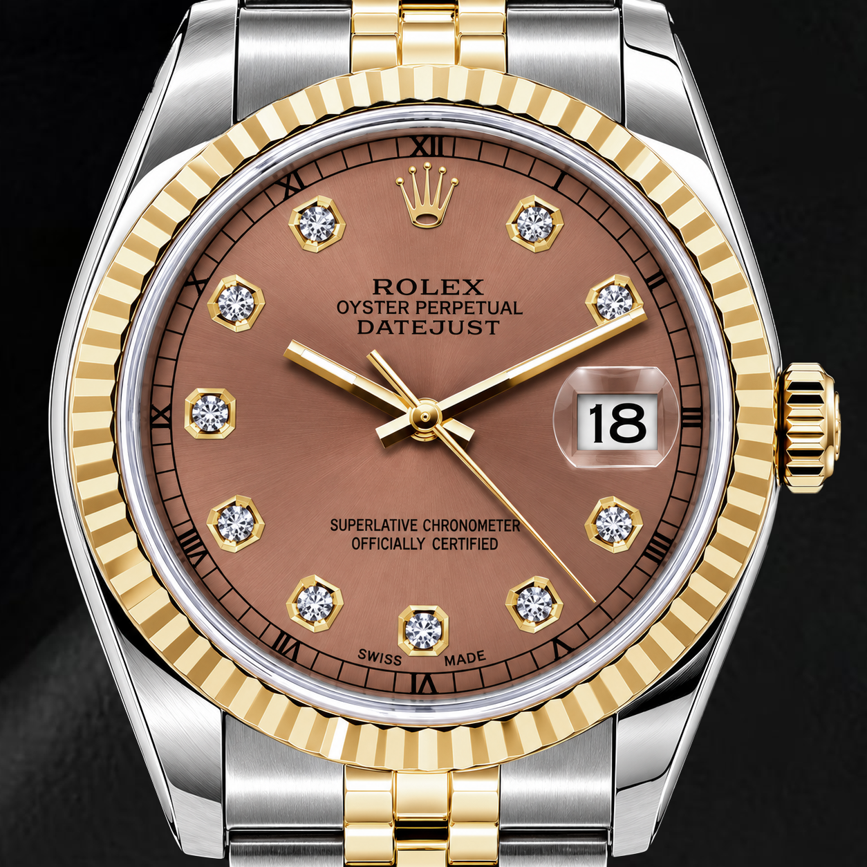 Rolex Datejust 16233 36 mm Orologio Bicolore Quadrante Salmone con Diamanti