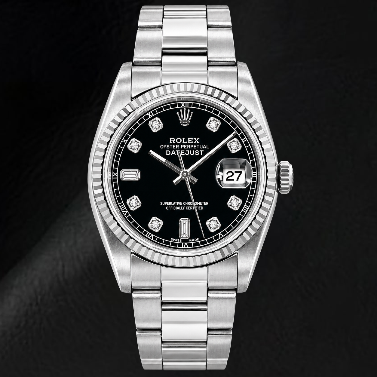 Orologio Rolex Datejust 16234 36 mm in Acciaio Inossidabile con Quadrante Nero con Diamanti