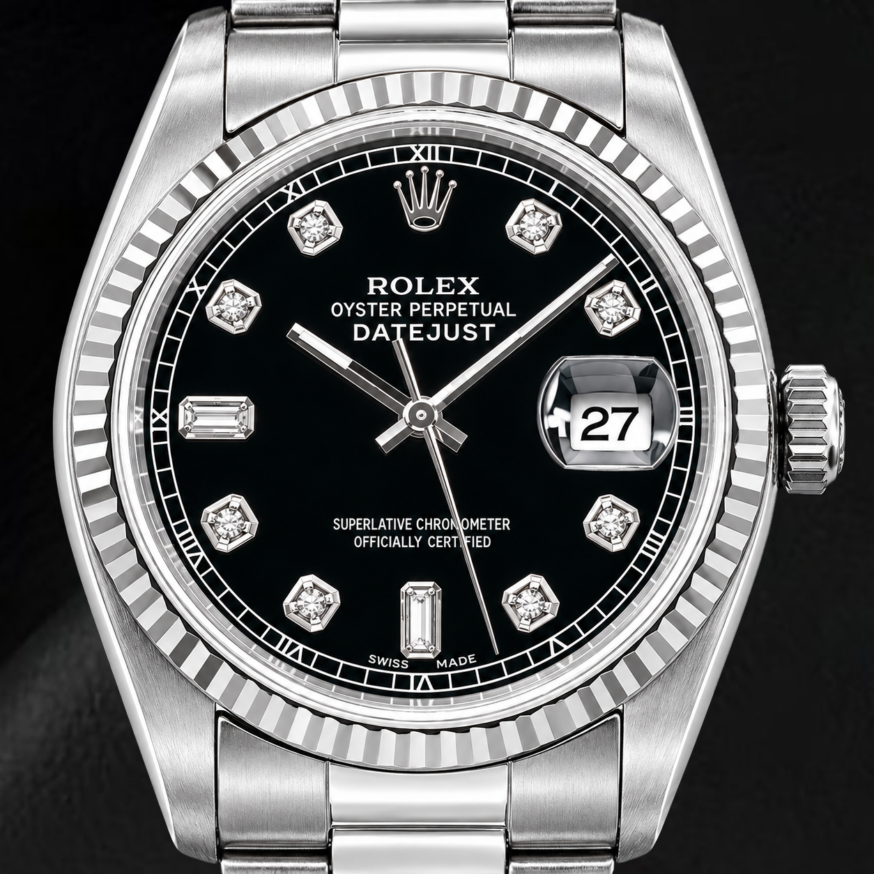 Orologio Rolex Datejust 16234 36 mm in Acciaio Inossidabile con Quadrante Nero con Diamanti