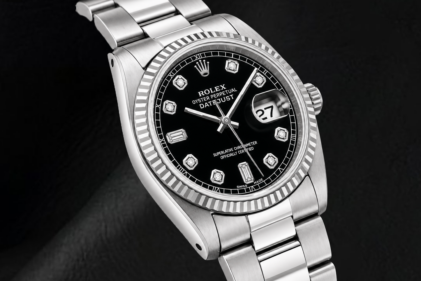 Orologio Rolex Datejust 16234 36 mm in Acciaio Inossidabile con Quadrante Nero con Diamanti