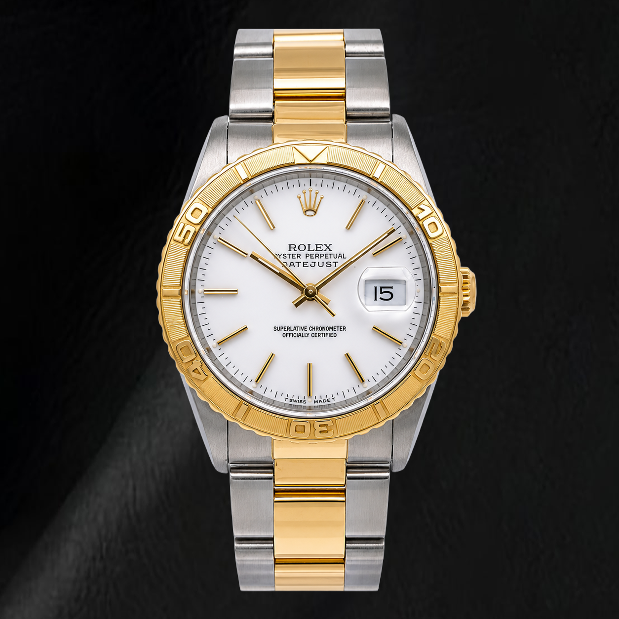 Rolex Datejust 16263 36 mm Orologio Bicolore Quadrante Bianco con Indici a Bastone