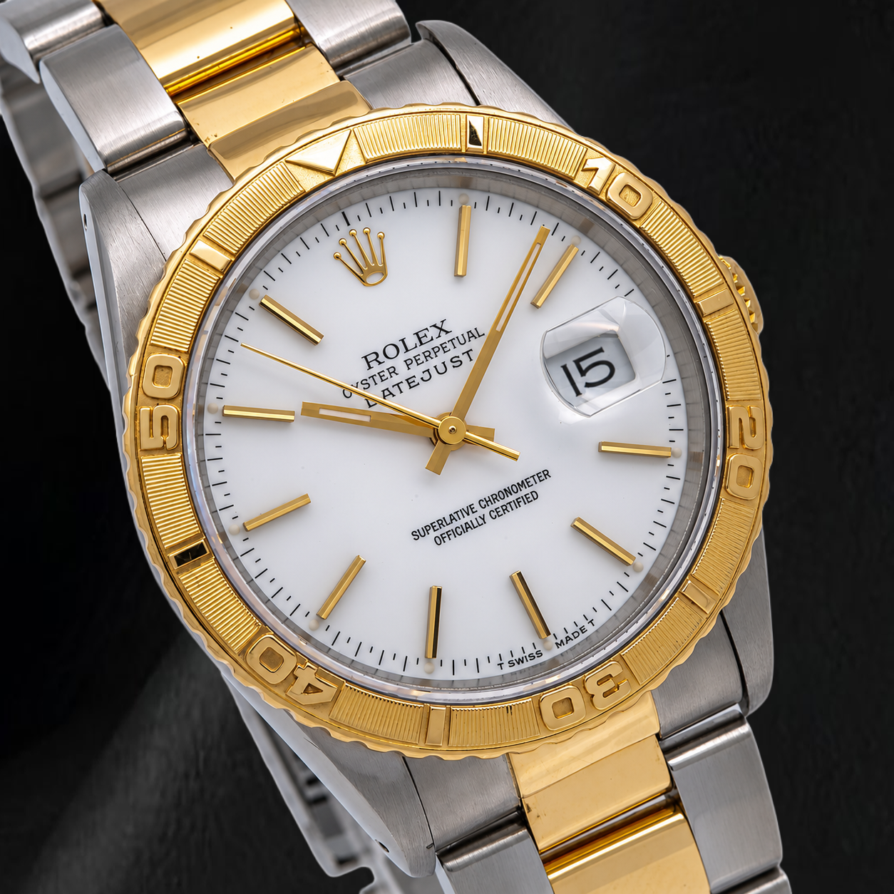 Rolex Datejust 16263 36 mm Orologio Bicolore Quadrante Bianco con Indici a Bastone