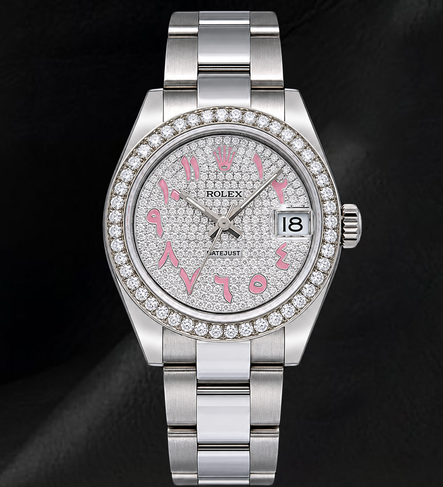 Rolex Datejust 178240 31 mm Orologio in Acciaio Inossidabile con Quadrante Pavé di Diamanti e Numeri Arabi Orientali Rosa