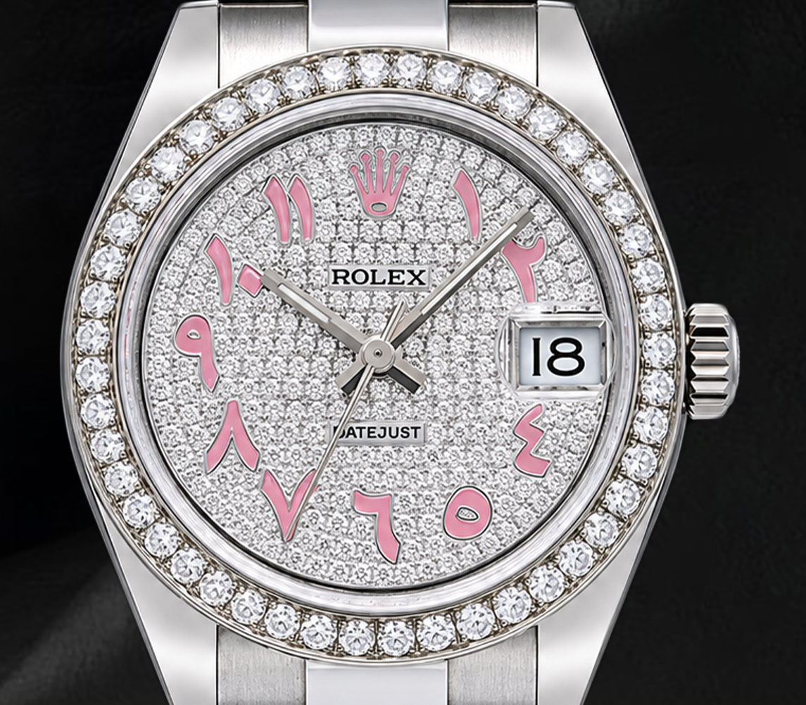 Rolex Datejust 178240 31 mm Orologio in Acciaio Inossidabile con Quadrante Pavé di Diamanti e Numeri Arabi Orientali Rosa