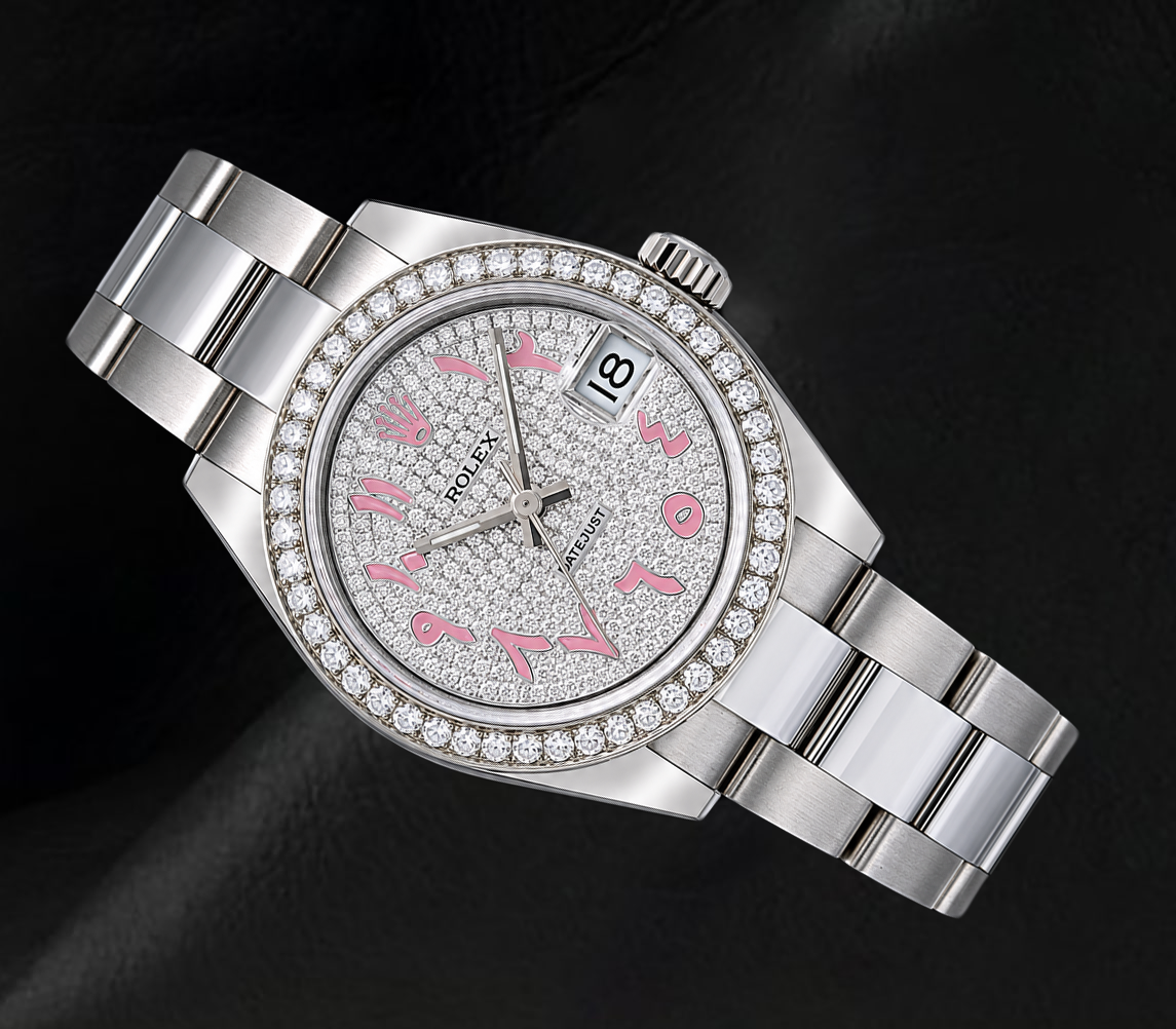Rolex Datejust 178240 31 mm Orologio in Acciaio Inossidabile con Quadrante Pavé di Diamanti e Numeri Arabi Orientali Rosa