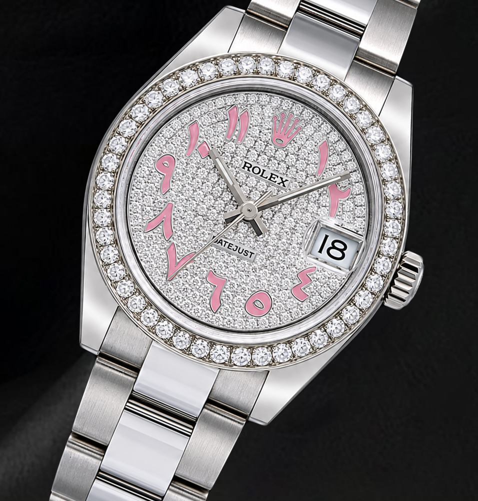 Rolex Datejust 178240 31 mm Orologio in Acciaio Inossidabile con Quadrante Pavé di Diamanti e Numeri Arabi Orientali Rosa