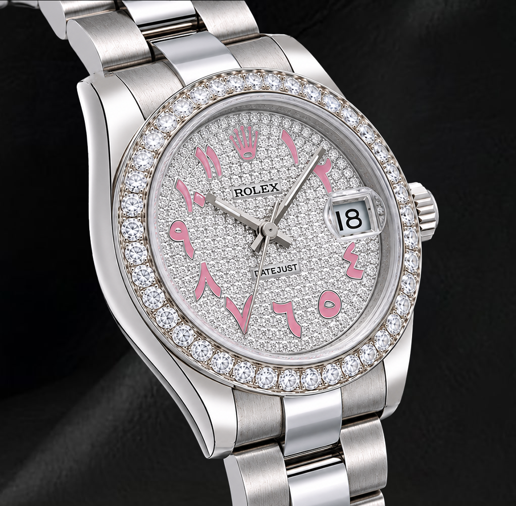 Rolex Datejust 178240 31 mm Orologio in Acciaio Inossidabile con Quadrante Pavé di Diamanti e Numeri Arabi Orientali Rosa