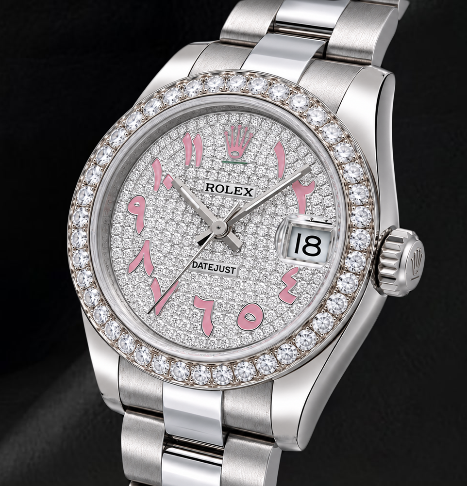 Rolex Datejust 178240 31 mm Orologio in Acciaio Inossidabile con Quadrante Pavé di Diamanti e Numeri Arabi Orientali Rosa